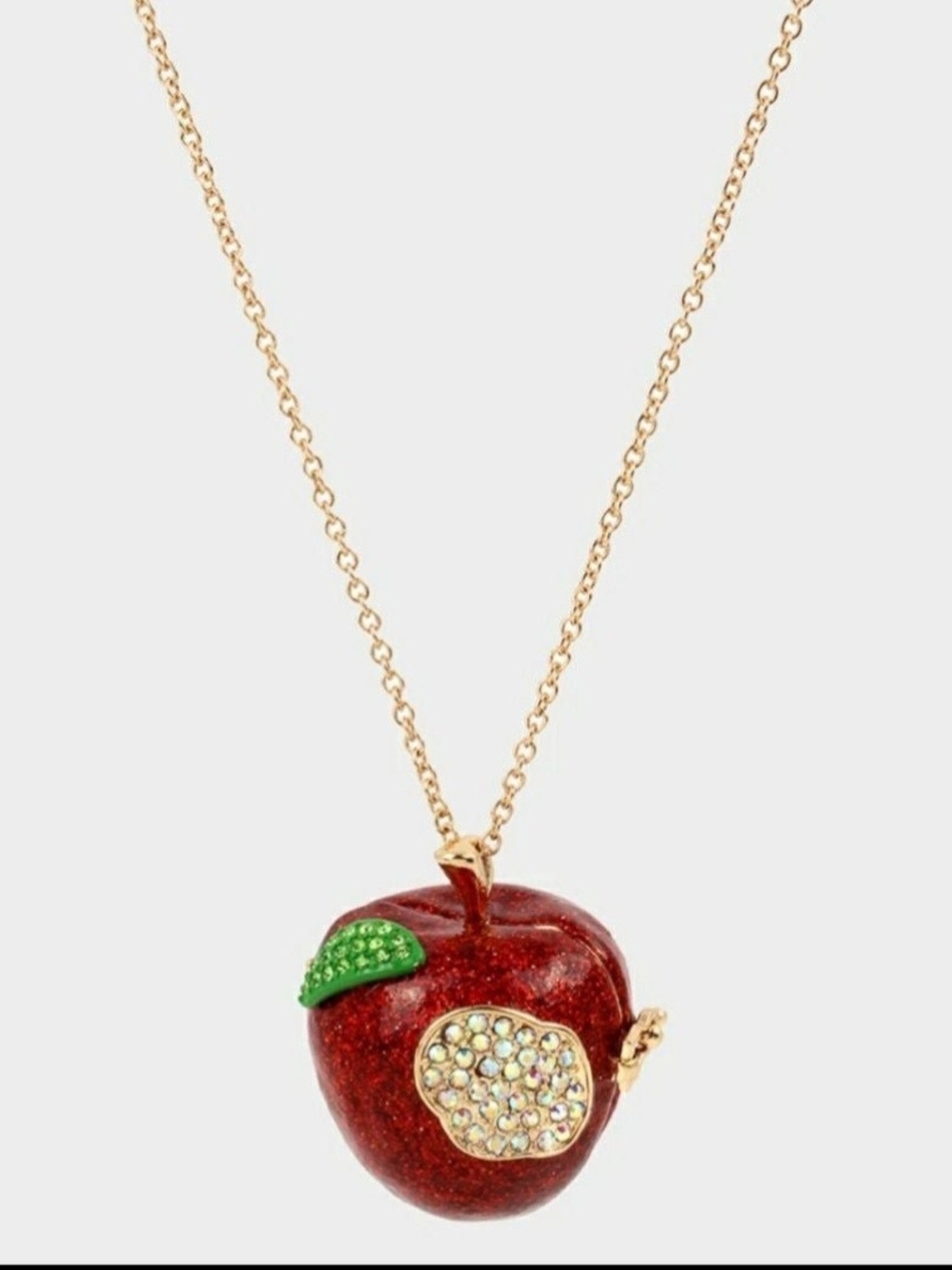 Betsey Johnson Red Apple Pendant Necklace with Gold-Tone Chain